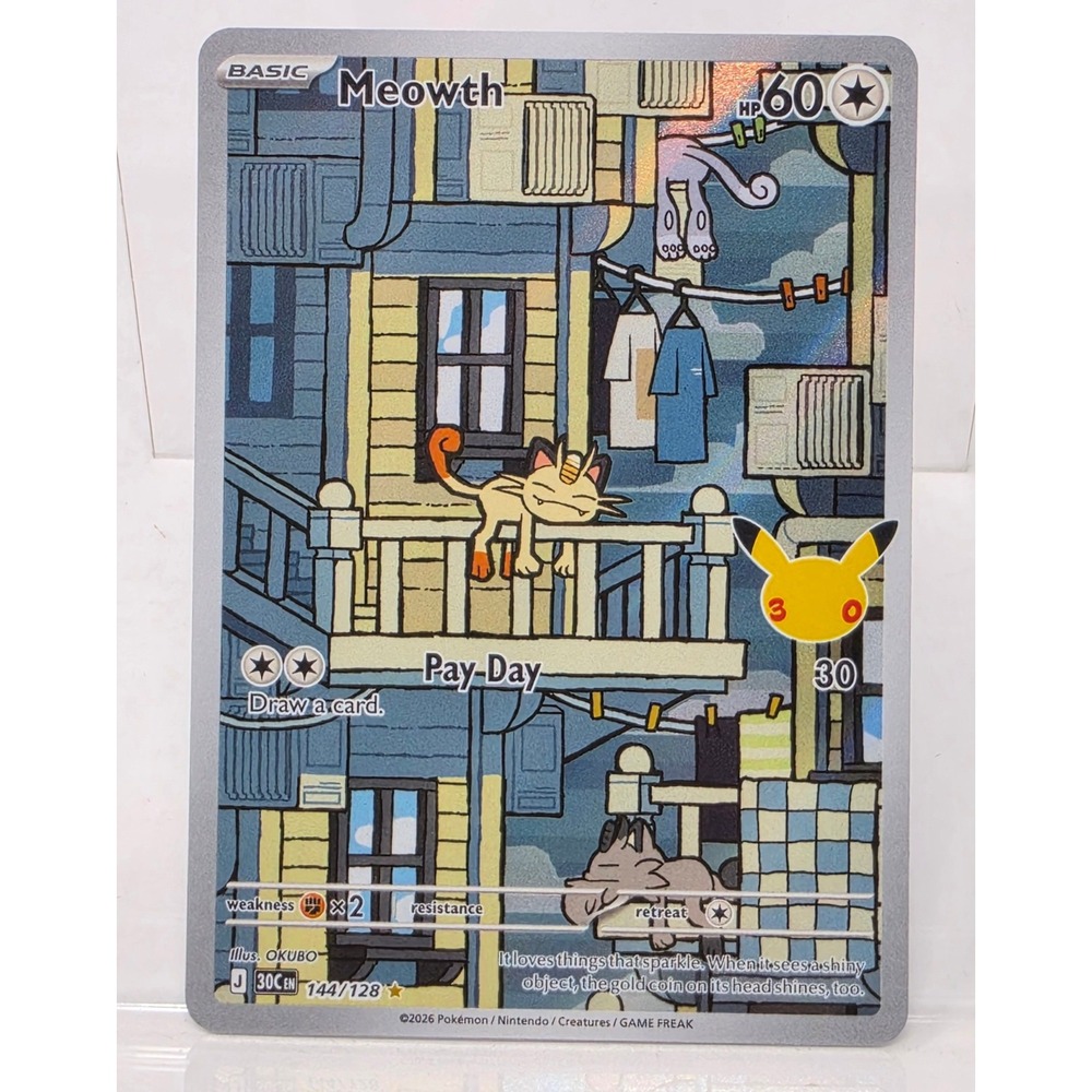Pokemon 30th Celebration Meowth 144/128 Illustration Rare ME